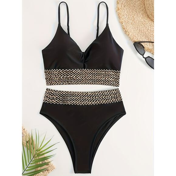 Black Sequin Bikini for Women High Waist, Sexy, Elegant Swimwear - Picture 2 of 7